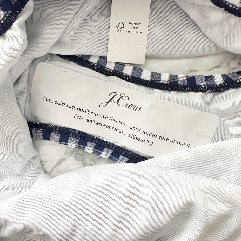 J. Crew Strappy Gingham‎ Navy One Piece Swimsuit Women's Size 12 NEW retro style - Picture 5 of 8